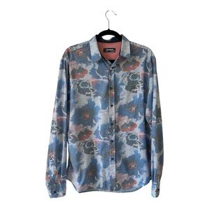 Desigual Shirt Long Sleeves Button Up Floral Striped Print Blue Mens Size XL